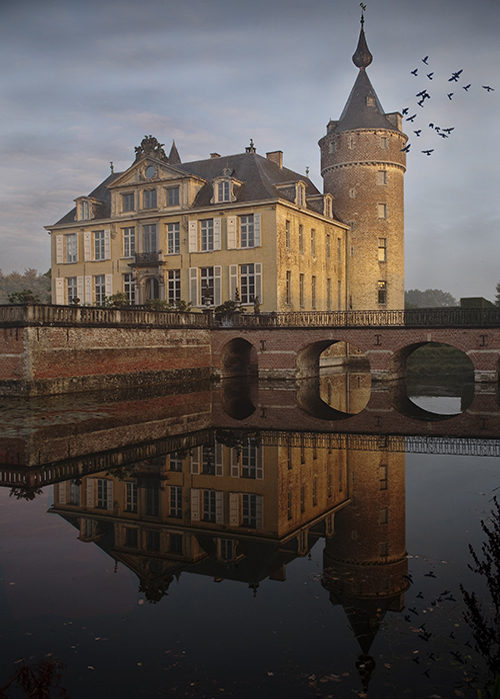The Castle of 's-Gravenwezel and surrounding moat and bridge
